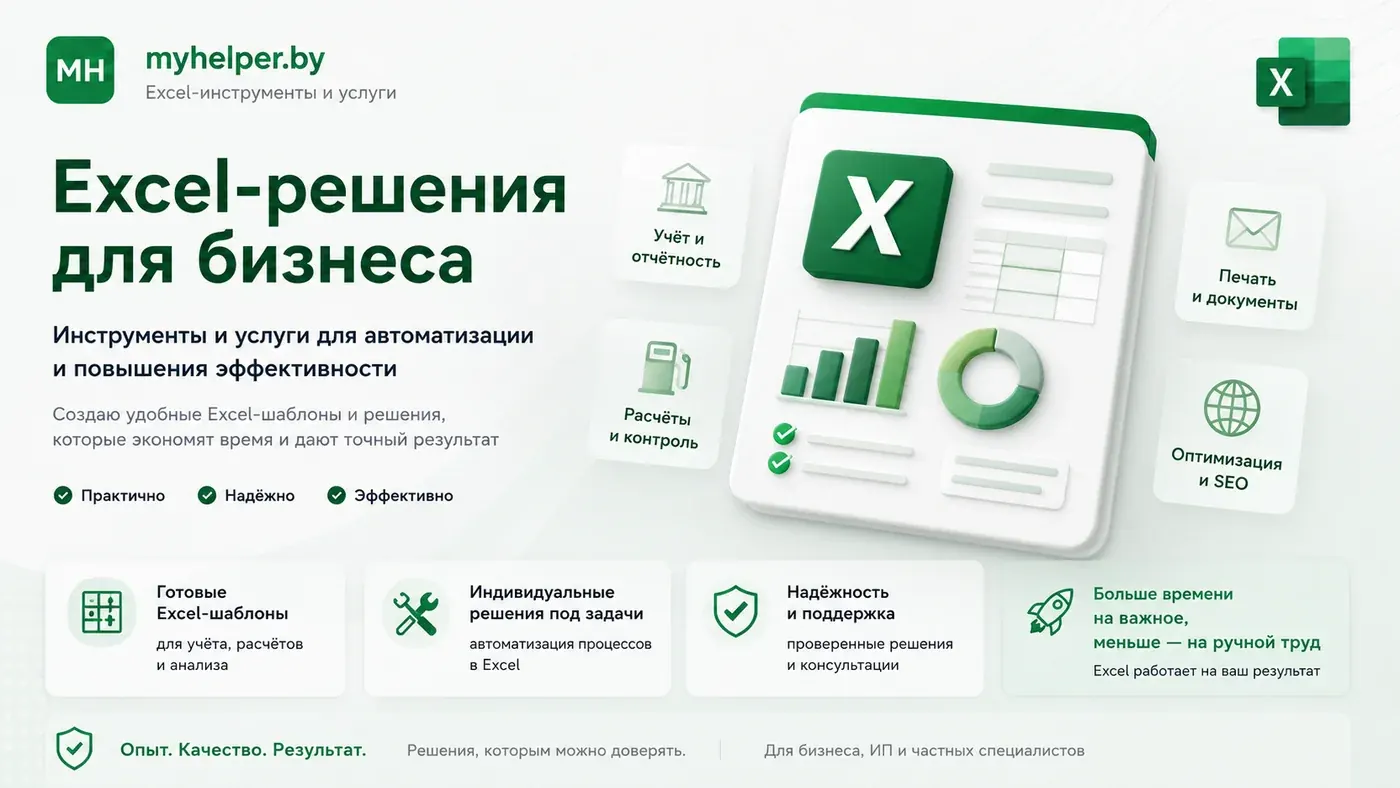 myhelper.by — Excel-решения для бизнеса: инструменты и услуги для автоматизации и оптимизации сайтов
